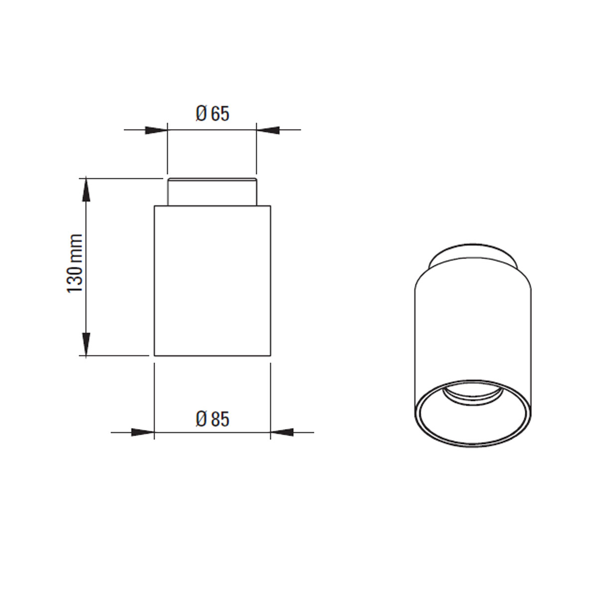 Technische Zeichnung DCW Editions Tobo C85 Deckenleuchte, Ø: 8,5 cm, H: 13 cm Schwarz
