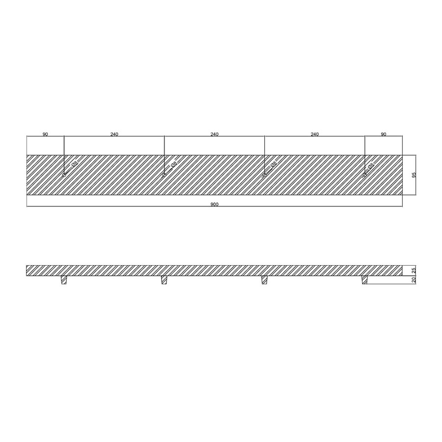 Lampen Baldachin Metall 4-fach rechteckig 90 x 9,5 x 2,5 cm, Weiß