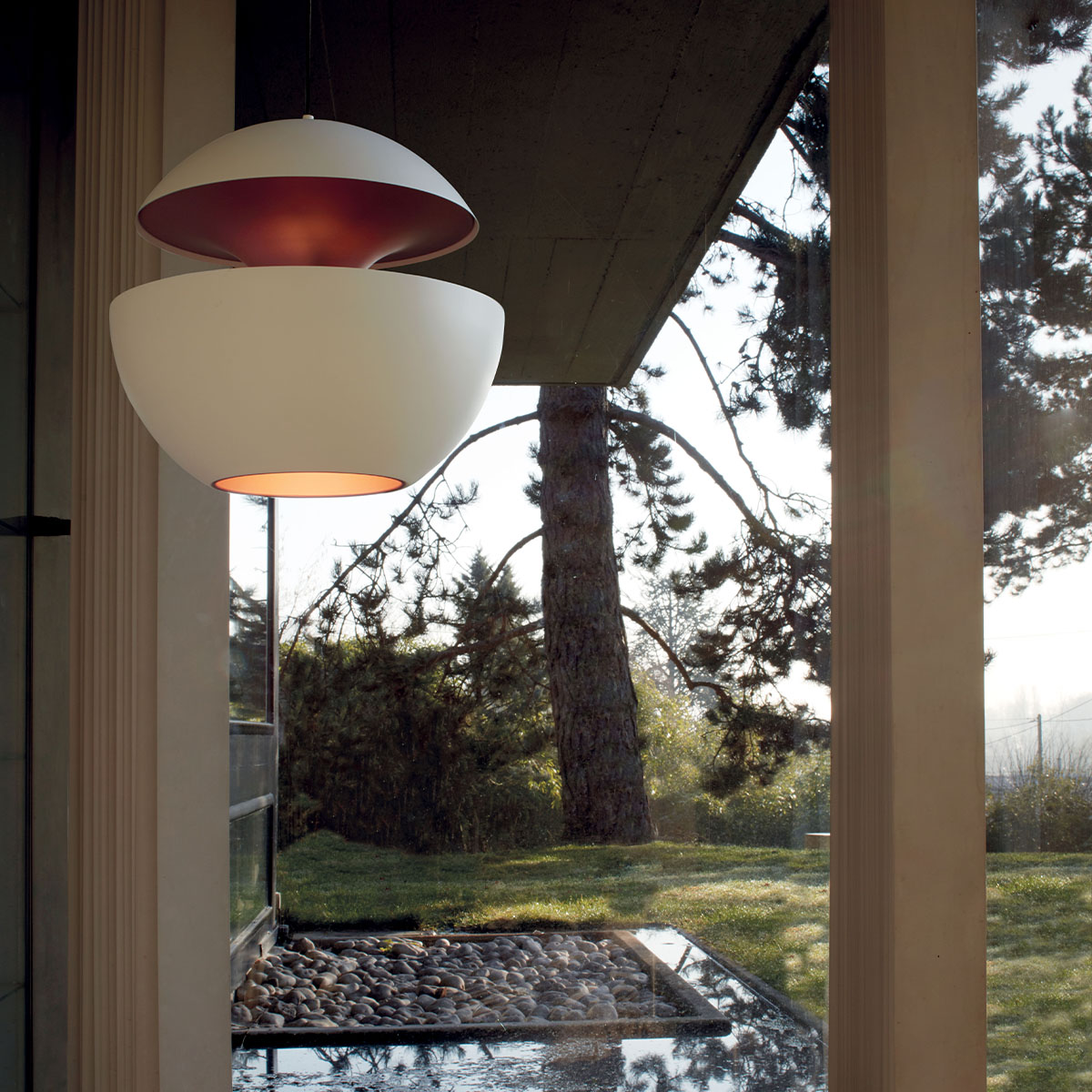 DCW Editions Here Comes The Sun 450 Pendelleuchte Weiß & Kupfer Ø 45 cm Modern – Designlampe, geeignet für Küche