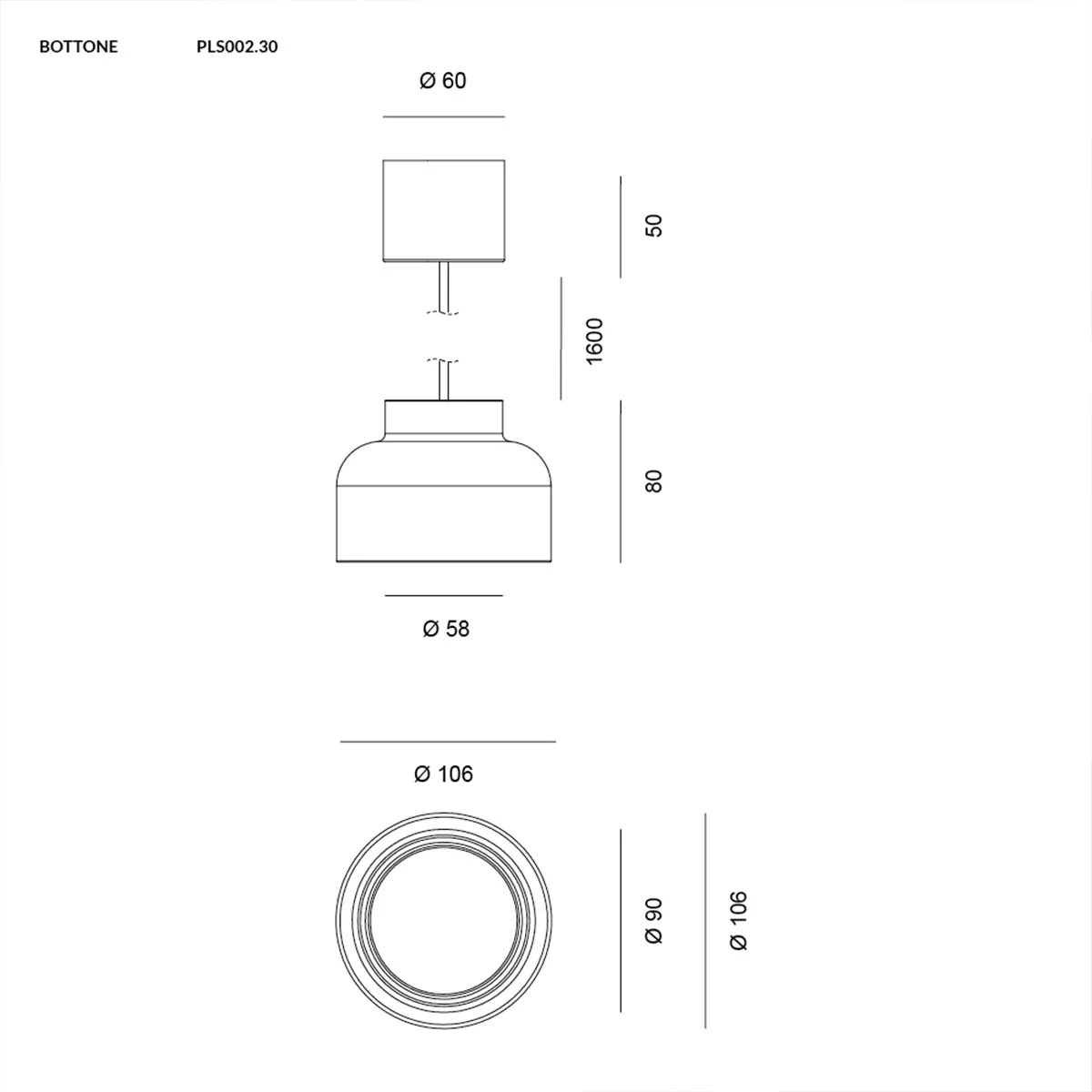 Bottone Pendelleuchte, Ø: 10,6 cm, Titanium