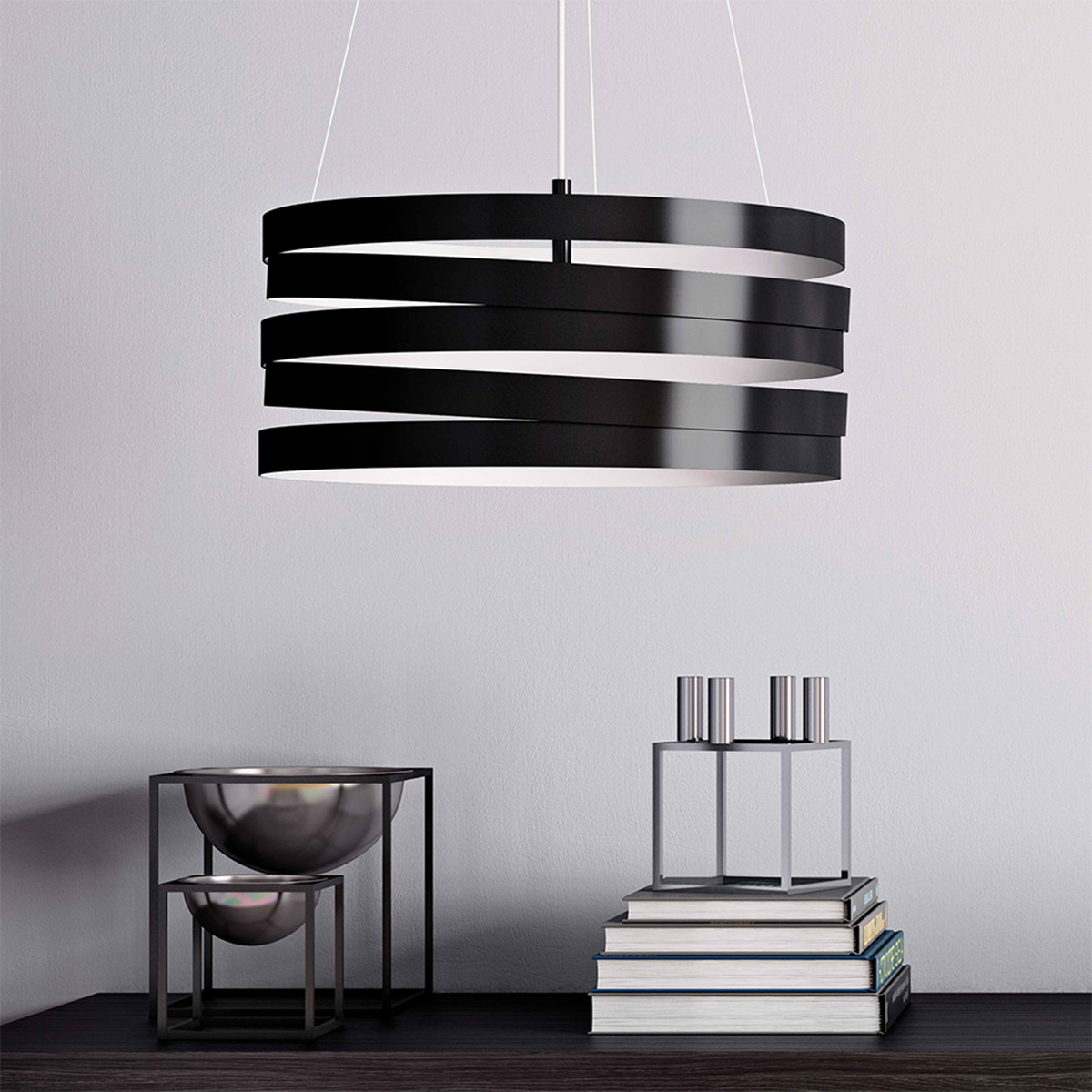 Band Pendelleuchte, Ø: 50 cm, H: 30 cm, Weiß, E27 Band Pendelleuchte, Ø: 50 cm, H: 30 cm, Schwarz & Blattgold, LED