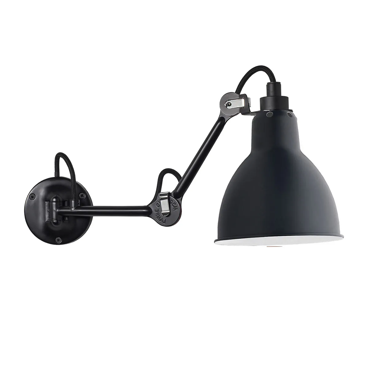 Spezial Angebot Pack Duo Lampe Gras N° 204 Wandleuchte Schwarz, Schirm Blau mit Schalter in Schwarz Blau – hochwertiges Design von DCW Editions ideal im Schlafzimmer
