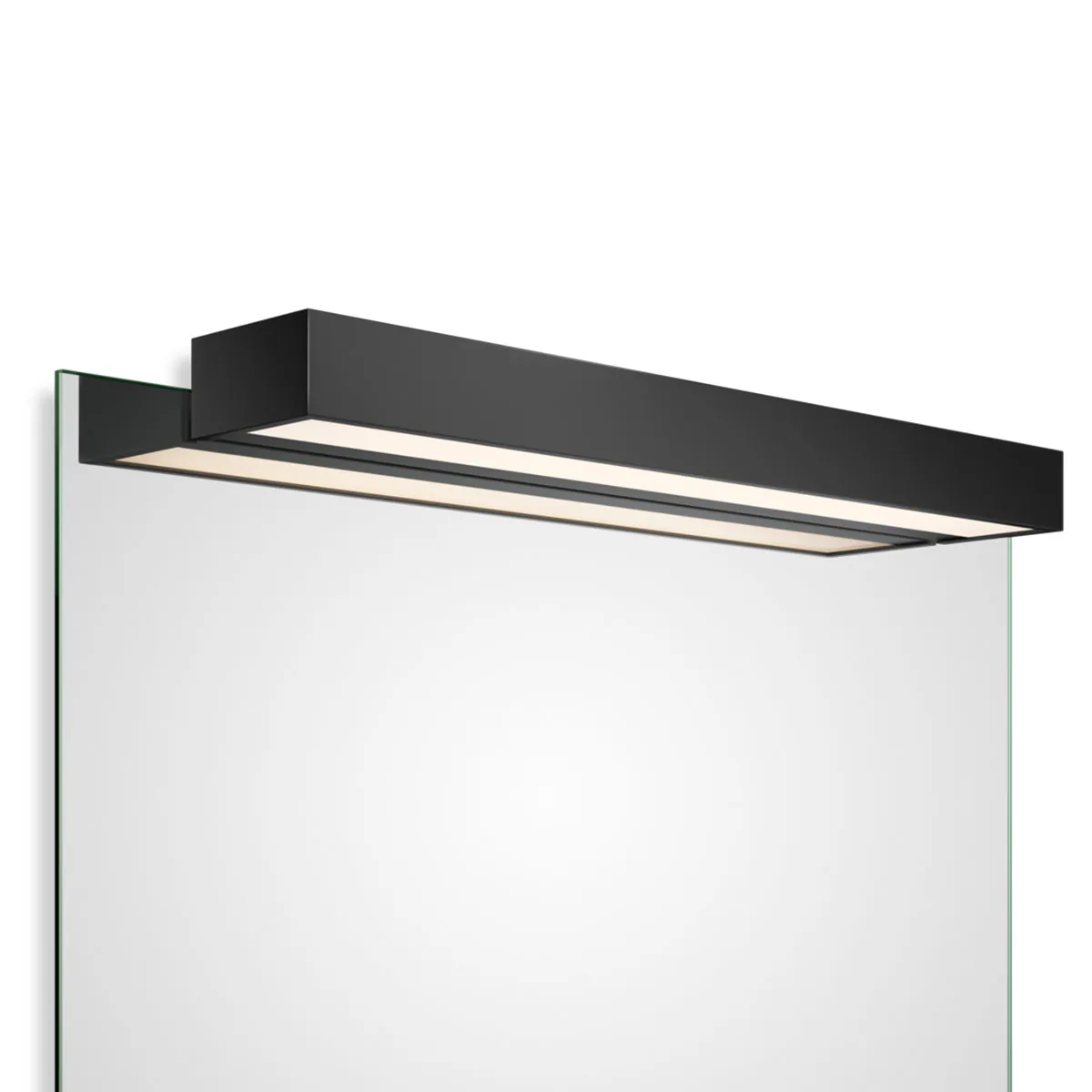 Eleganter Badspiegel mit LED-Beleuchtung – Decor Walther Box 1-60 N LED Spiegel Aufsteckleuchte Bad, Schwarz matt, B: 60 cm, Warmweiß 3000K