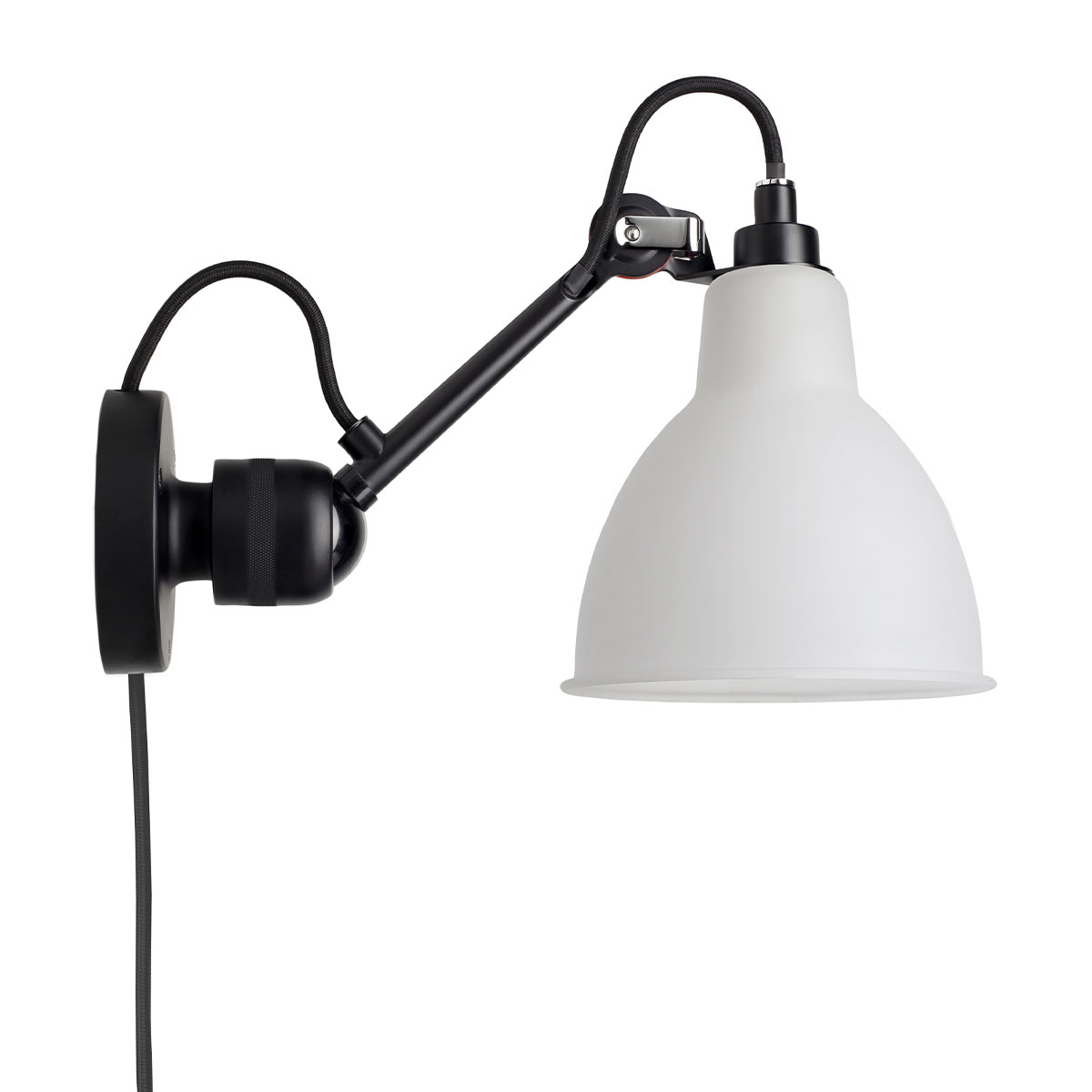 Lampe Gras N° 304 CA Wandleuchte, T: 15 cm Schwarz, Schirm Polycarbonat Rund in Schwarz Weiß – stilvolle Designerleuchte aus dem Hause DCW Editions für den Flur