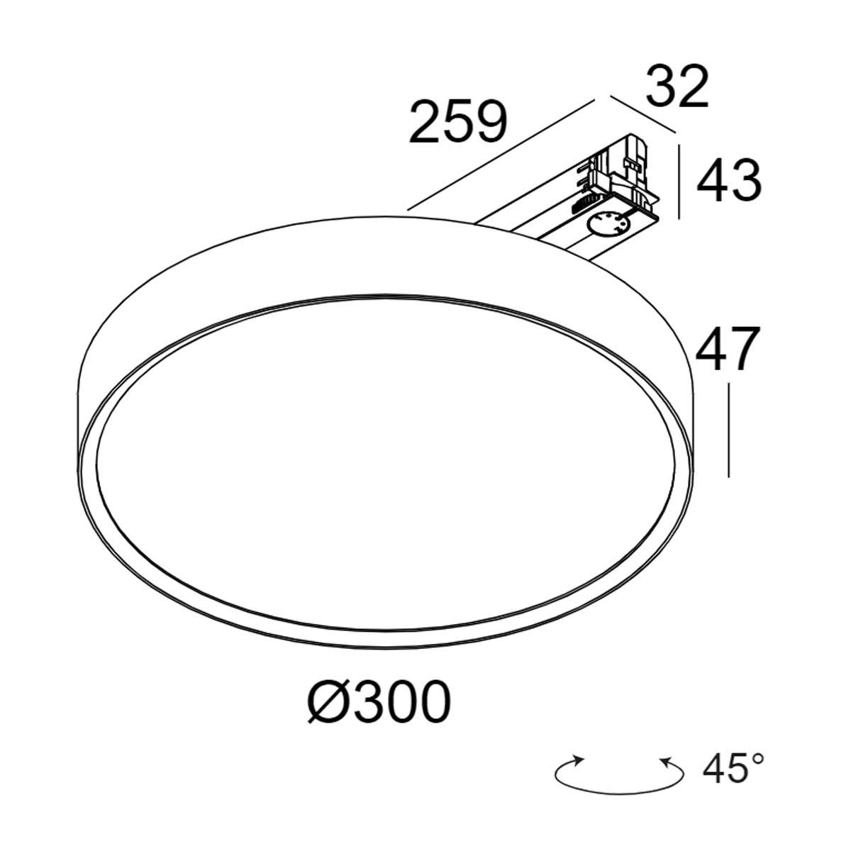 MULTINOVA 30 930 ADM Schienenstrahler, Ø: 30 cm, Weiß, nicht dimmbar