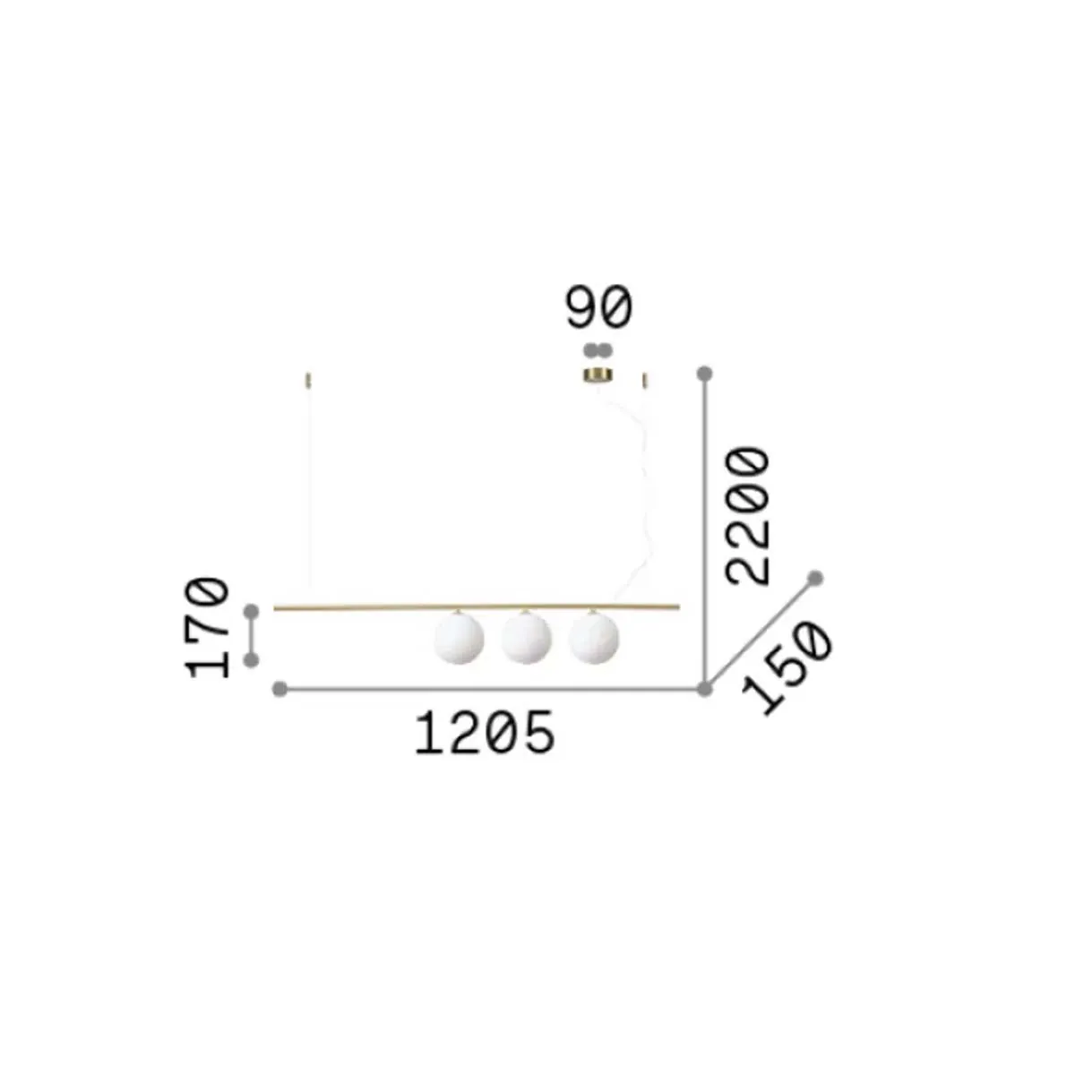 Perline SP3 Pendelleuchte, L: 120,5 cm, Schwarz, 3-flammig Perline SP3 Pendelleuchte, L: 120,5 cm, Messing, 3-flammig