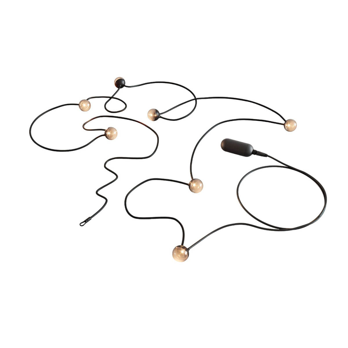 Lichterkette mit runden leuchten und schwarzem verbindungskabel mit Akku