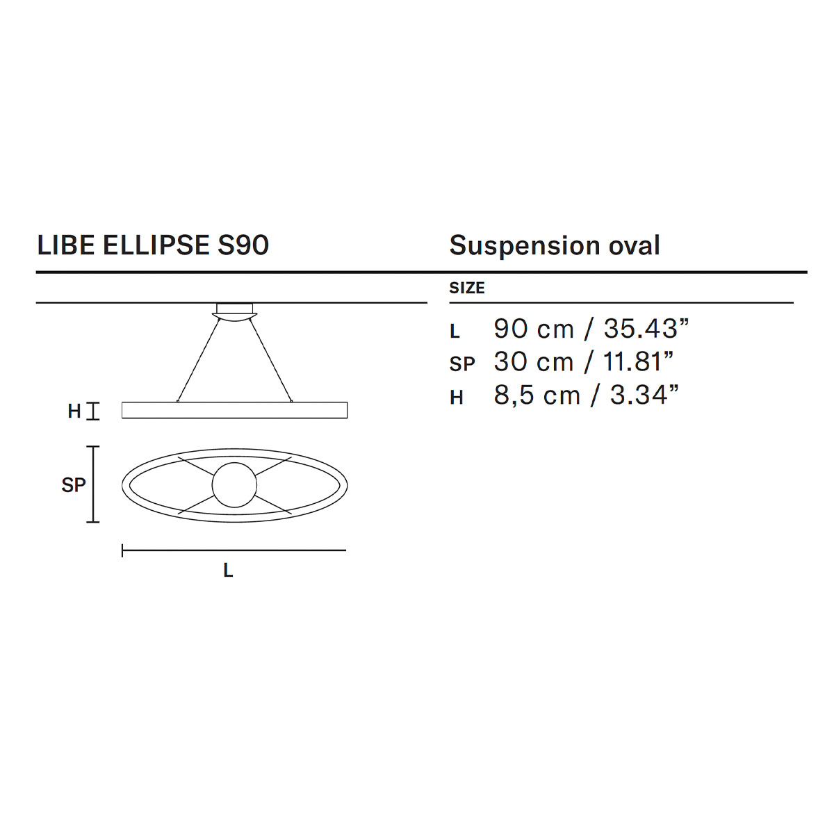 Libe Ellipse S90 Pendelleuchte, Messing gebürstet, L: 90 cm
