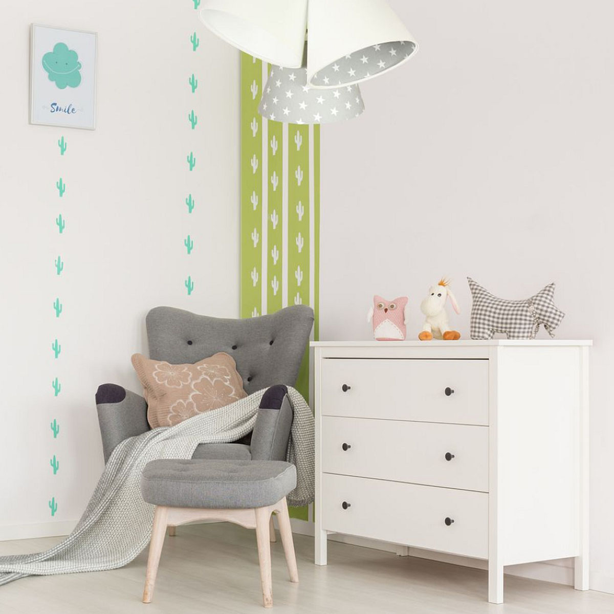 Kinder Hängelampe Sternenmuster, Ø: 53 cm, Weiß, Grau