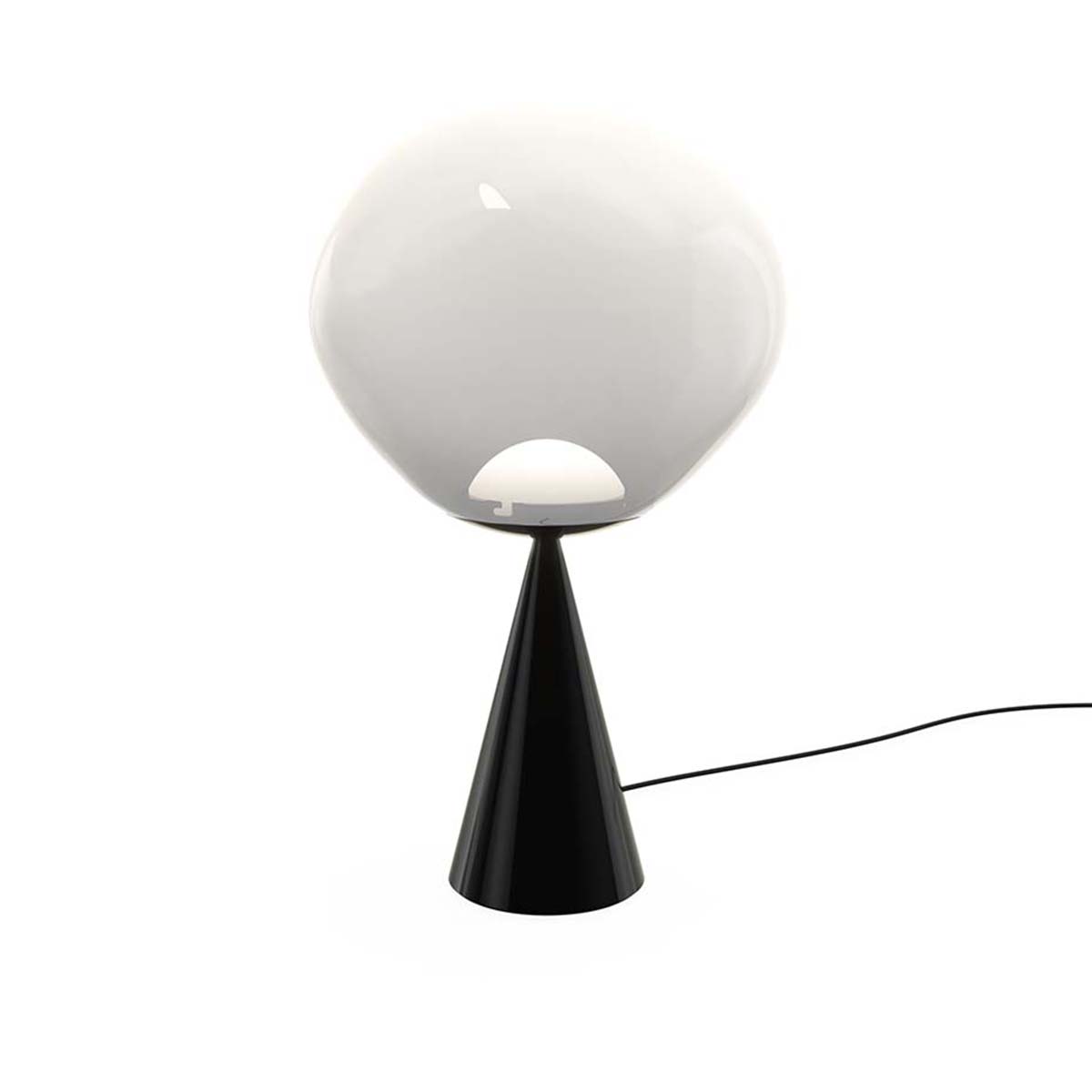 Tom Dixon Melt Cone Fat LED Tischleuchte, Ø: 25 cm, H: 46,5 cm, Opal, Schwarz