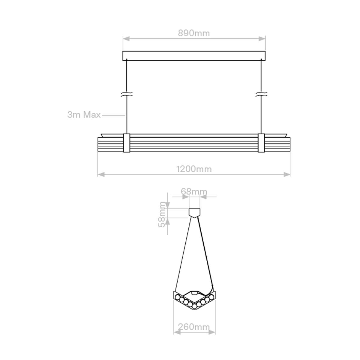 DCW Editions Seagull Pendant Horizontal 1200 Pendelleuchte, L: 120 cm, Bronze Casambi