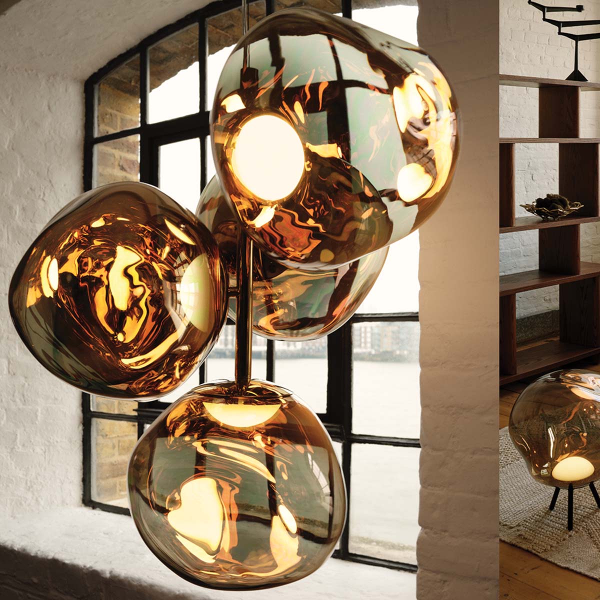 Tom Dixon Melt Small LED Chandelier, 4-flammig, Bronze, Gold, B: 98 cm, H: 103 cm