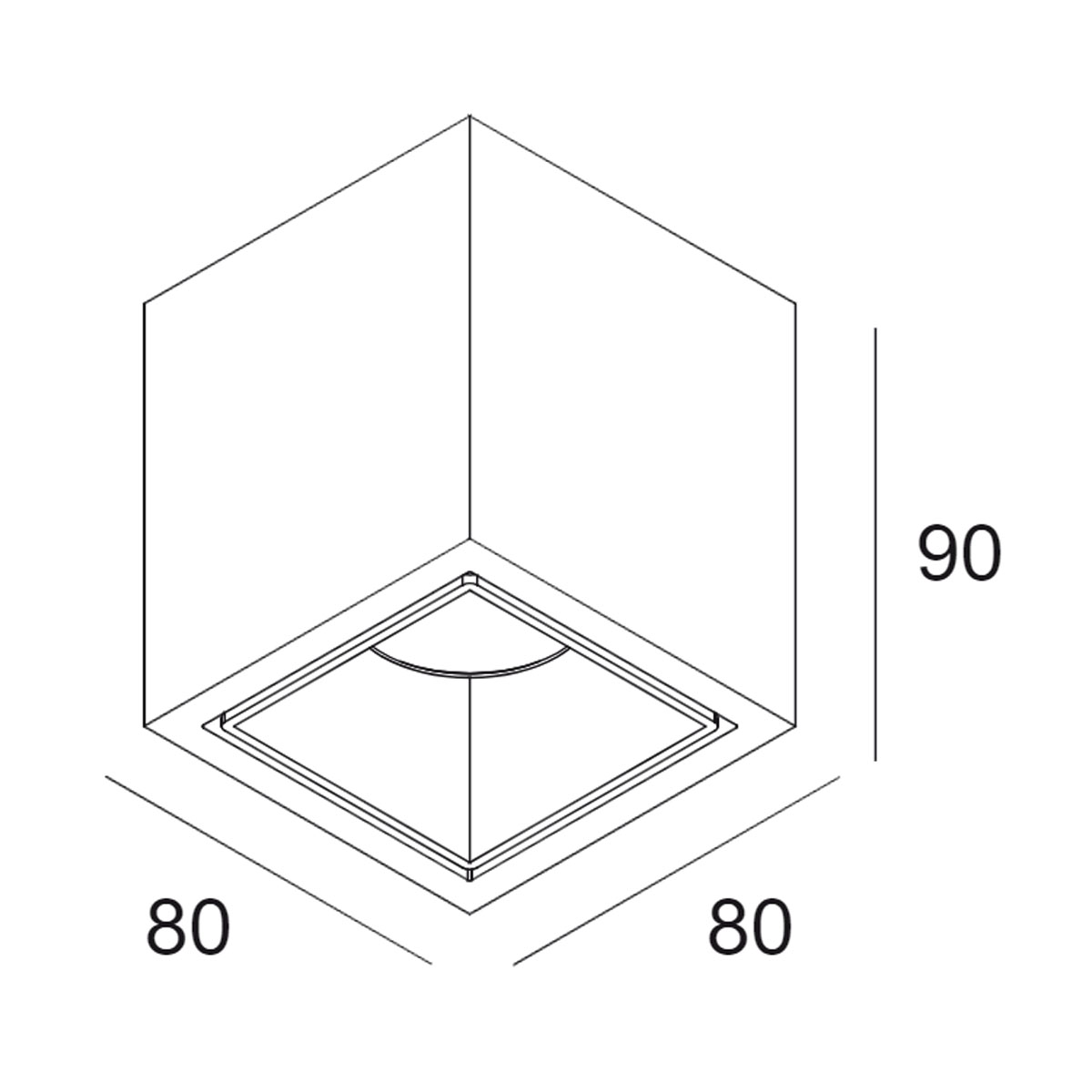 DeltaLight BOXY L+ 92733 DIM8 Aufbaustrahler, L: 8 cm, B: IP 53, Weiß, Extra-Warmweiß 2700K Aufbaustrahler – technische Zeichnung