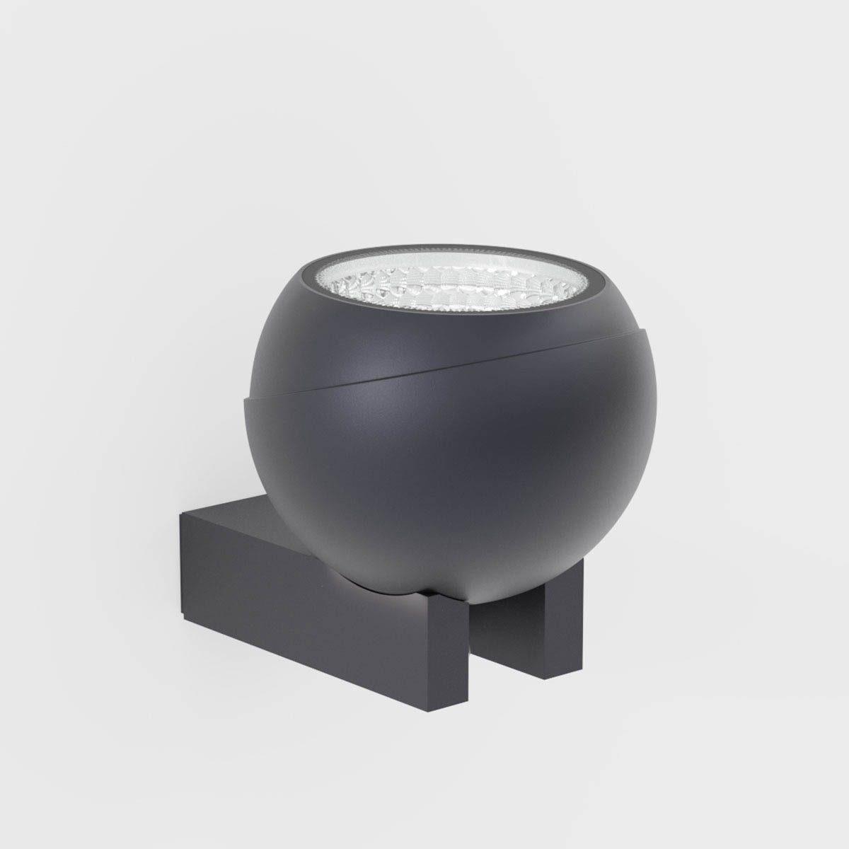 IP44.de shot hook, Deep Black Die Bodenleuchte ist auf einem rechteckigen Zubehör mit einer Aussparung platziert