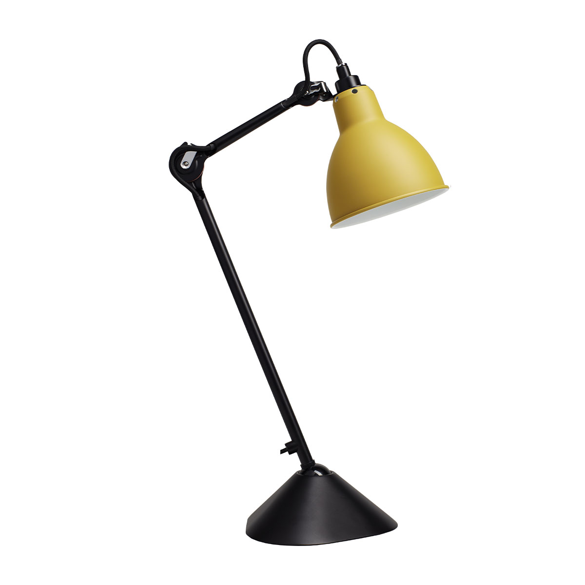 Lampe Gras N° 205 Tischleuchte, H: 39 cm Schwarz, Schirm Gelb Konisch