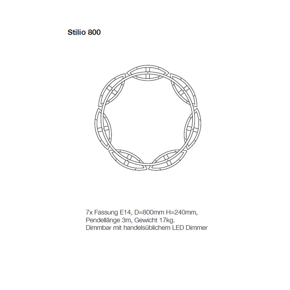Stilio 800 Pendelleuchte, Ø: 80 cm, Matt vernickelt & gebürstet Stilio 800 Pendelleuchte, Ø: 80 cm, Messing anlaufgeschützt