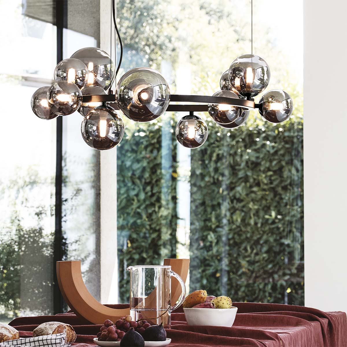 Perlage SP30 Pendelleuchte, L: 143 cm, Rauchglas, 30-flammig