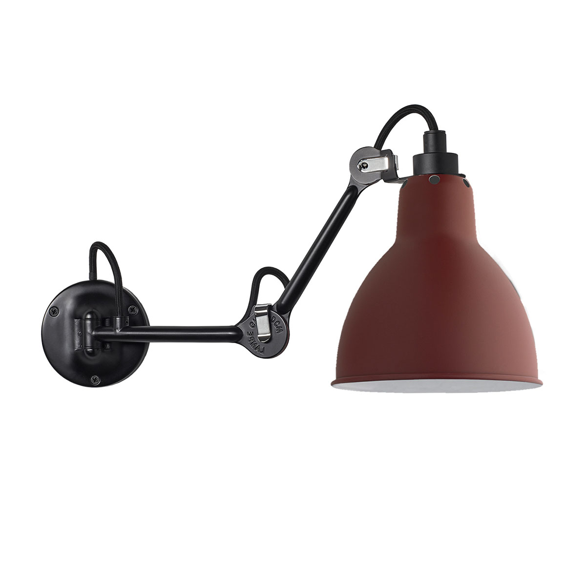Lampe Gras N° 204 Wandleuchte Schwarz, Schirm Rot