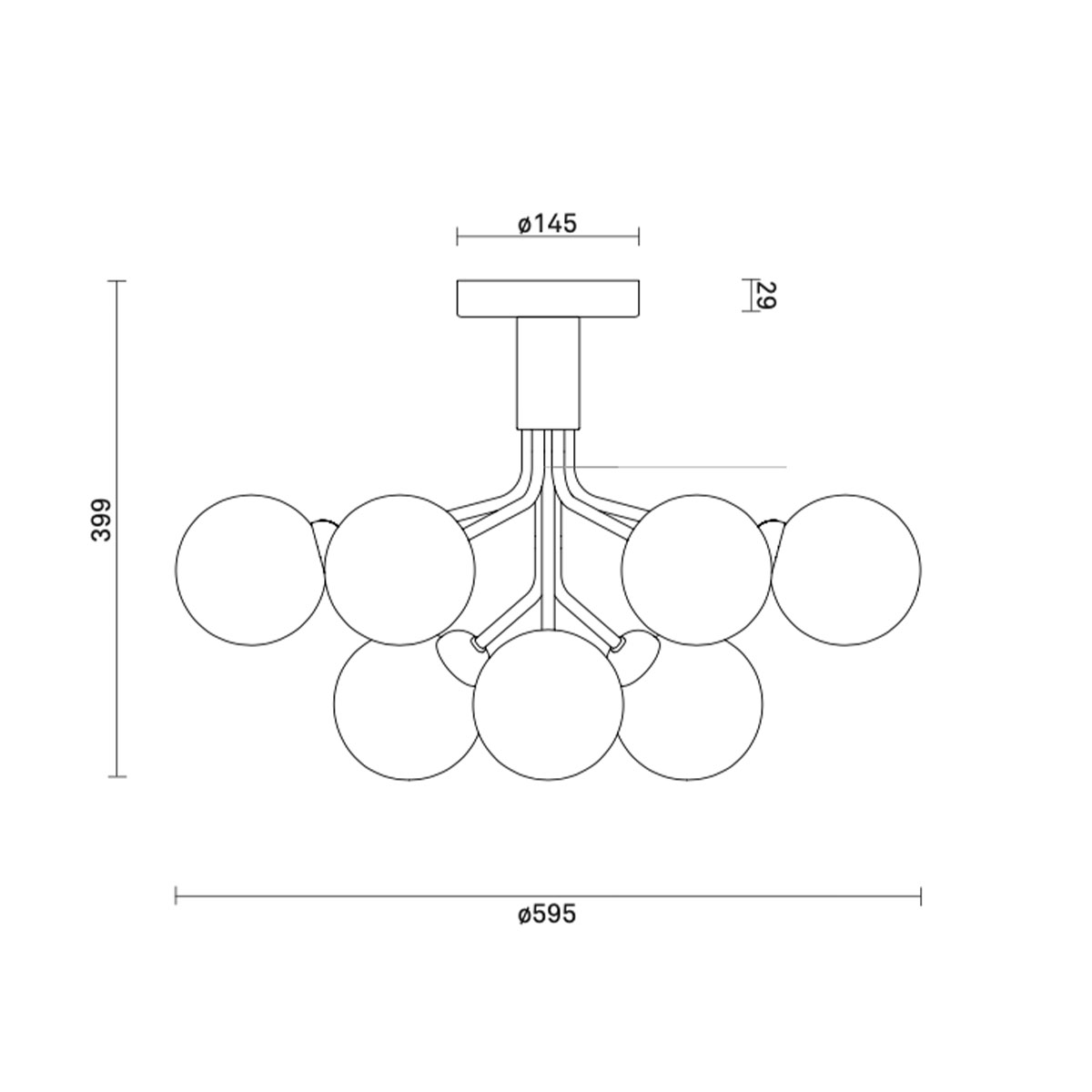 Apiales 9 Deckenleuchte, Ø: 59,5 cm, Schwarz satiniert & Rauchglas
