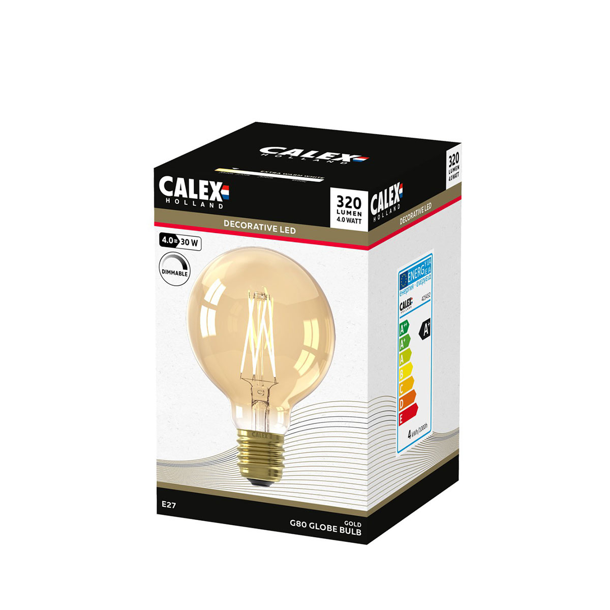 Calex Globe LED Filament Lampe G95 4,5W E27 gold dimmbar