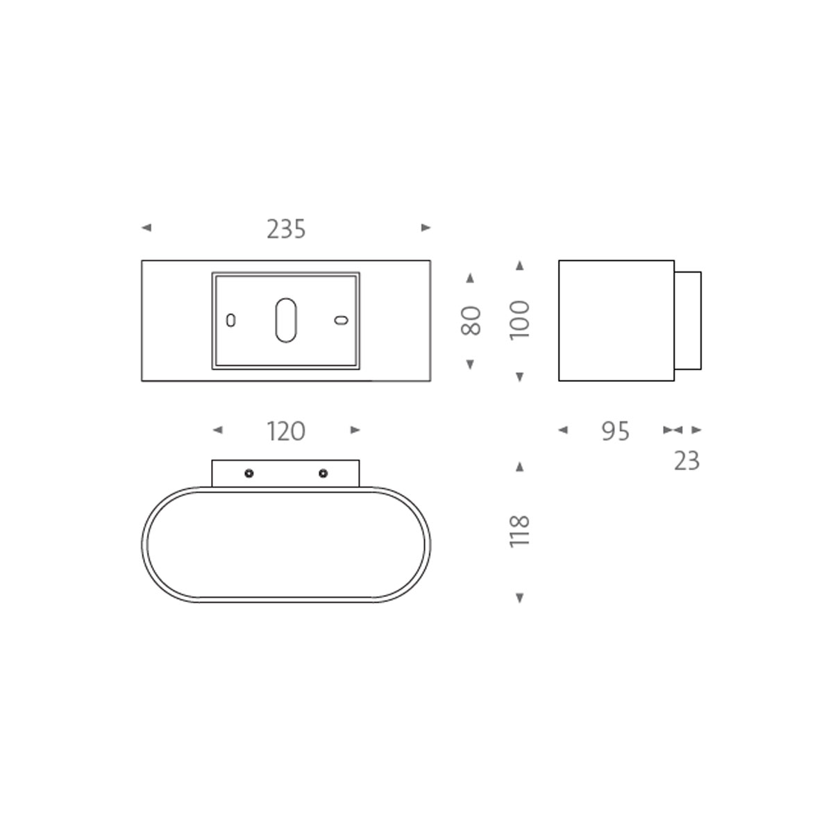 Oval office 7 Wandleuchte, H: 10 cm, B: 23,5 cm, Weiß matt, Extra-Warmweiß 2700K, DALI Oval office 7 Wandleuchte, H: 10 cm, B: 23,5 cm, Dunkelbronze, Warmweiß 3000K, Phase Cut