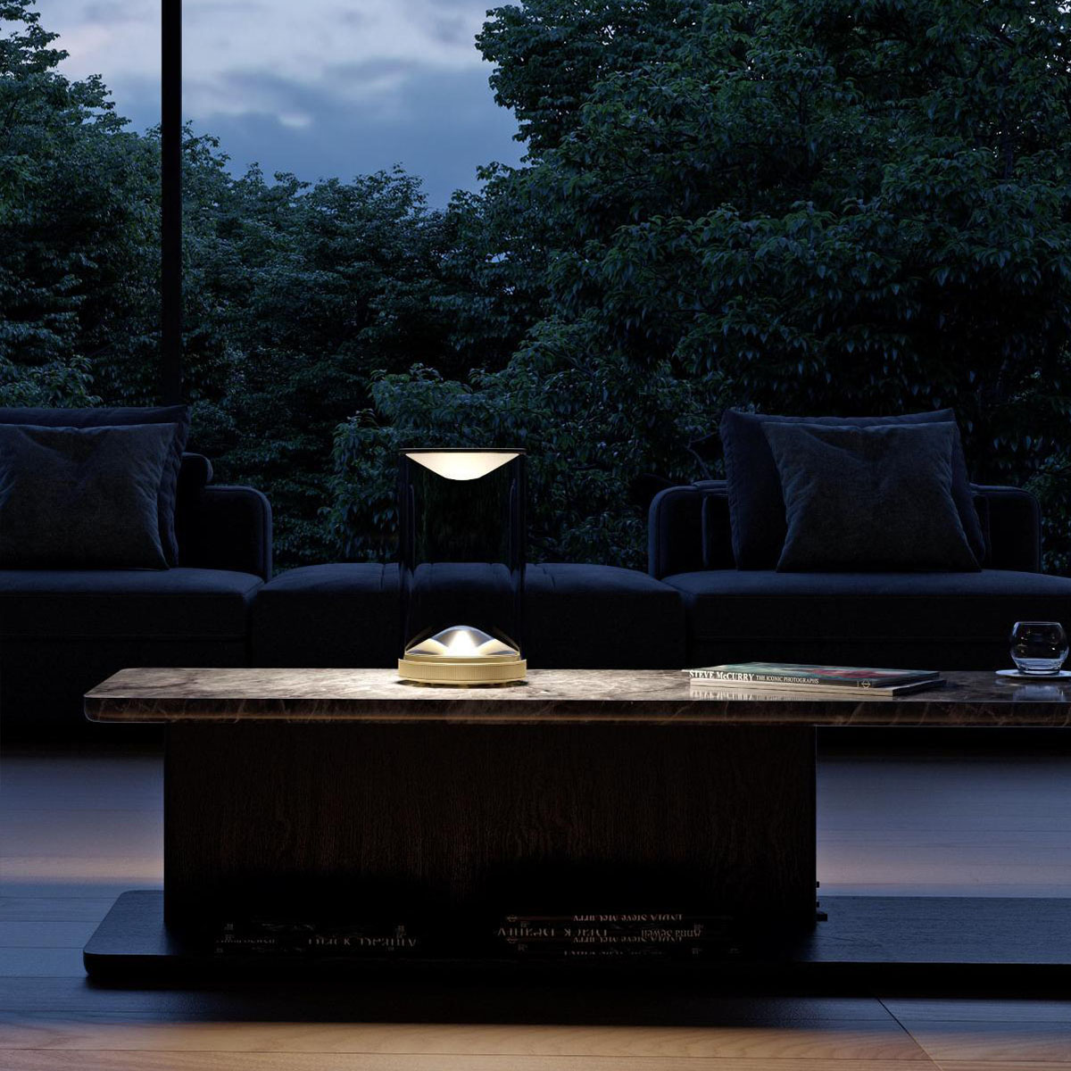 Eva Tischleuchte, Ø: 18 cm, Drehdimmer, Schwarz eloxiert, Warmweiß 3000K Eva Tischleuchte, Ø: 18 cm, Drehdimmer, Messing eloxiert, Extra-Warmweiß 2700K