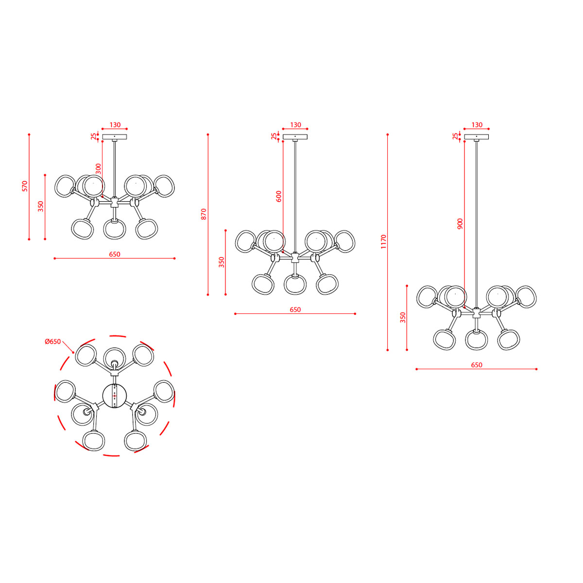 Nabila 552.19 Pendelleuchte 9-flammig Ø: 65 cm, Schwarz Matt / Messing & Klarglas - Ausstellungsstück Nabila 552.19 Pendelleuchte 9-flammig Ø: 65 cm, Schwarz Matt / Schwarz Chrom & Rauchglas