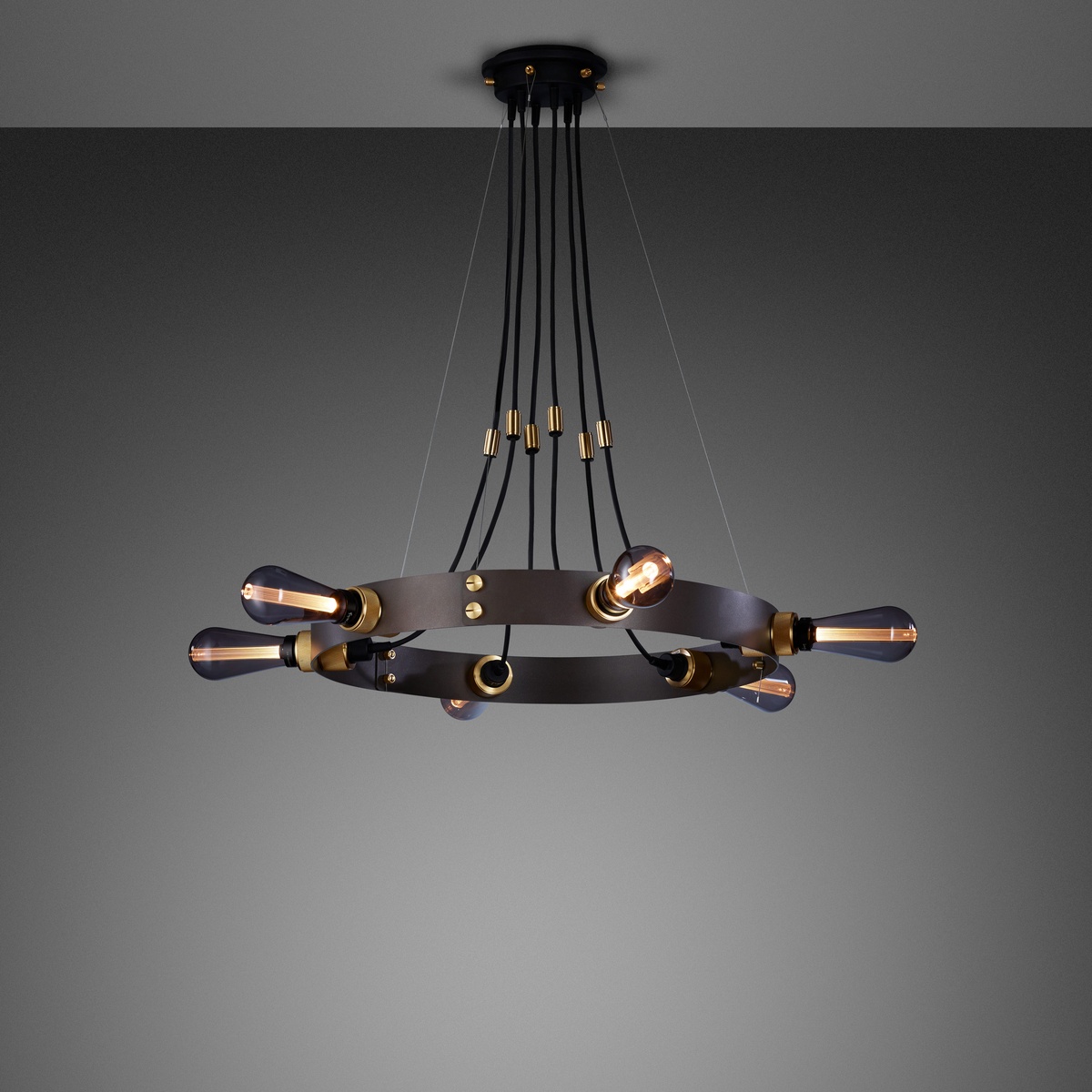 Buster + Punch Hero Light Ring-Pendelleuchte 6-flammig Ø 80 cm, Graphit, Messing