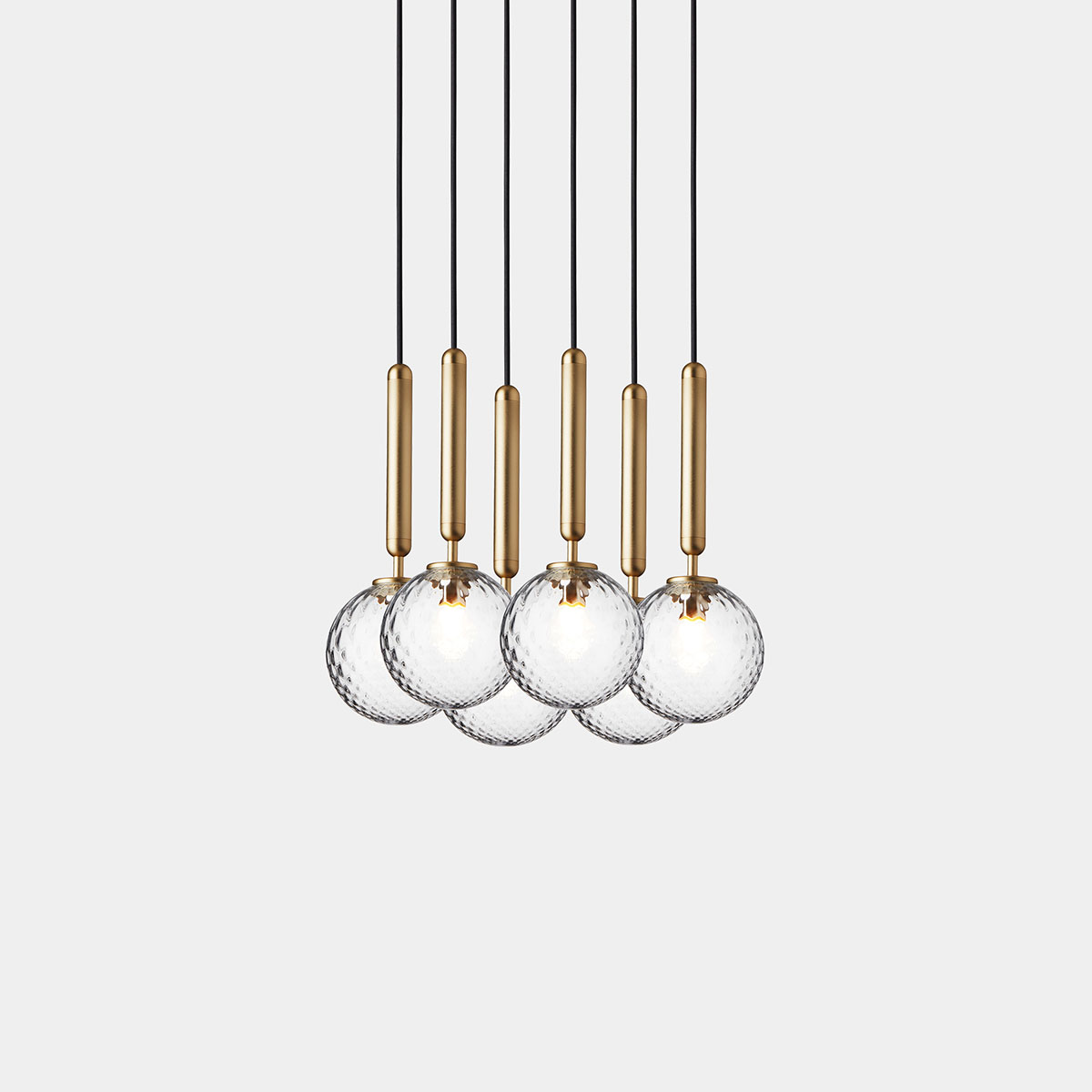 Miira 6 Pendelleuchte, Ø: 35 cm, Messing, Glas transparent