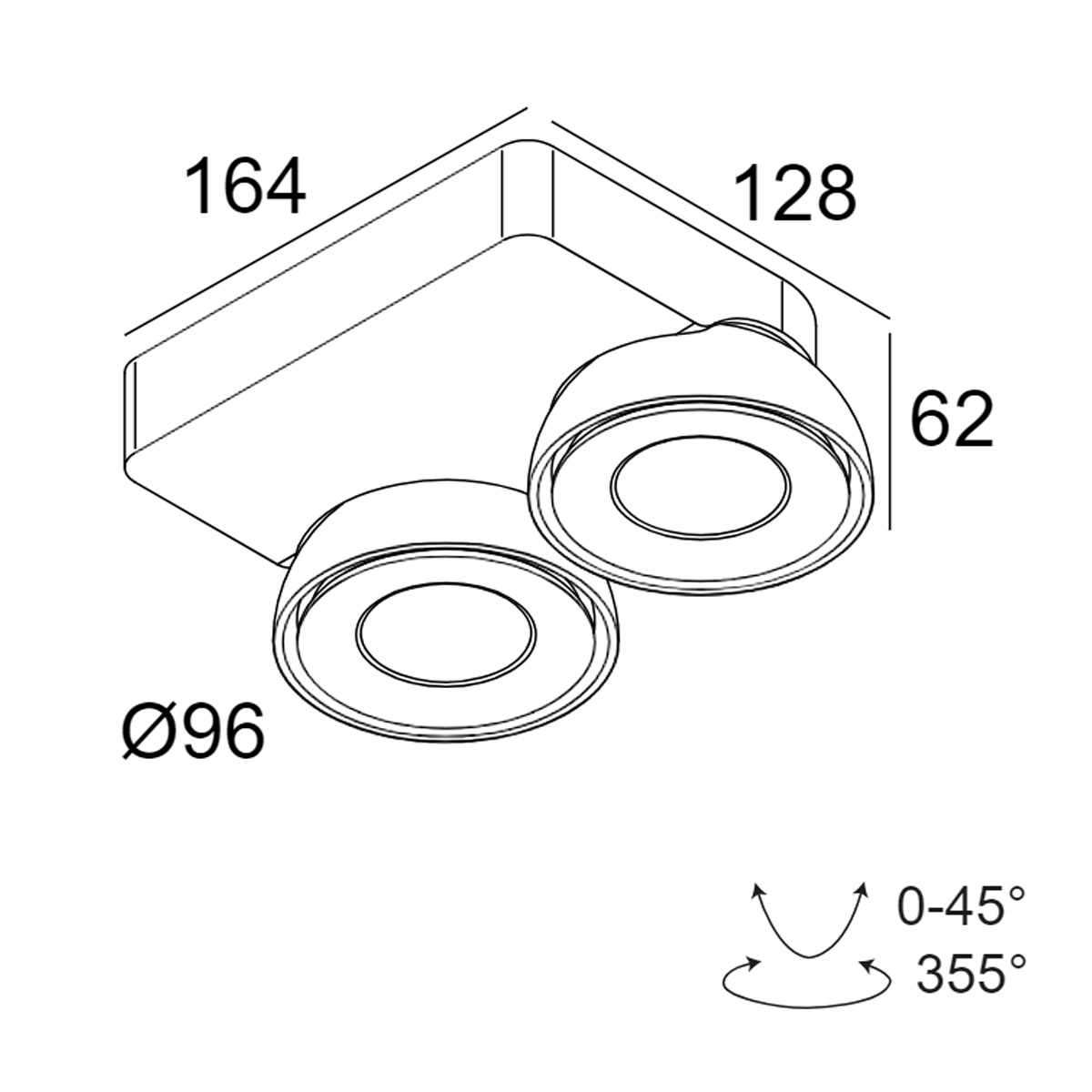 TWEETER M ON 2 93050 DIM8 Aufbaustrahler, L: 16,4 cm, B: 12,8 cm, Weiß, Warmweiß 3000K, 50°