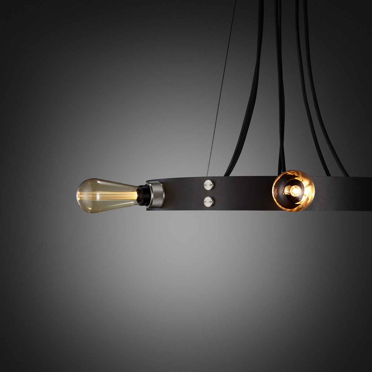 buster-punch-hero-light-graphite-steel-gold-detail Buster + Punch Hero Light Ring-Pendelleuchte 6-flammig Ø 80 cm, Graphit, Stahl