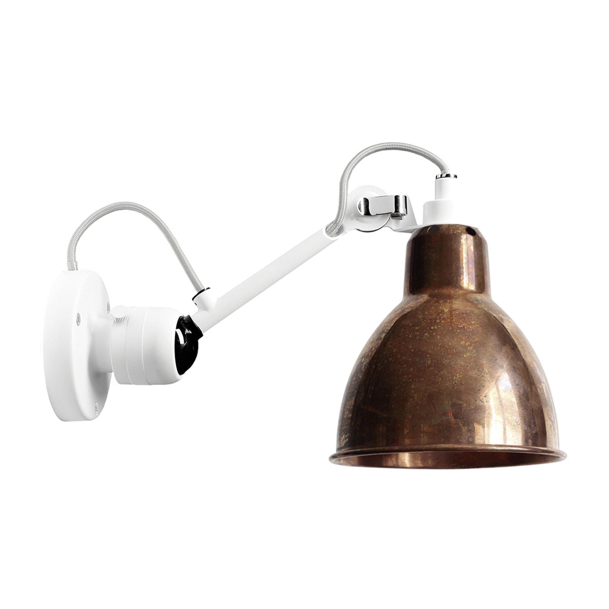 Lampe Gras N° 304 Wandleuchte, T: 15 cm Schirm Kupfer roh Weiß Konisch