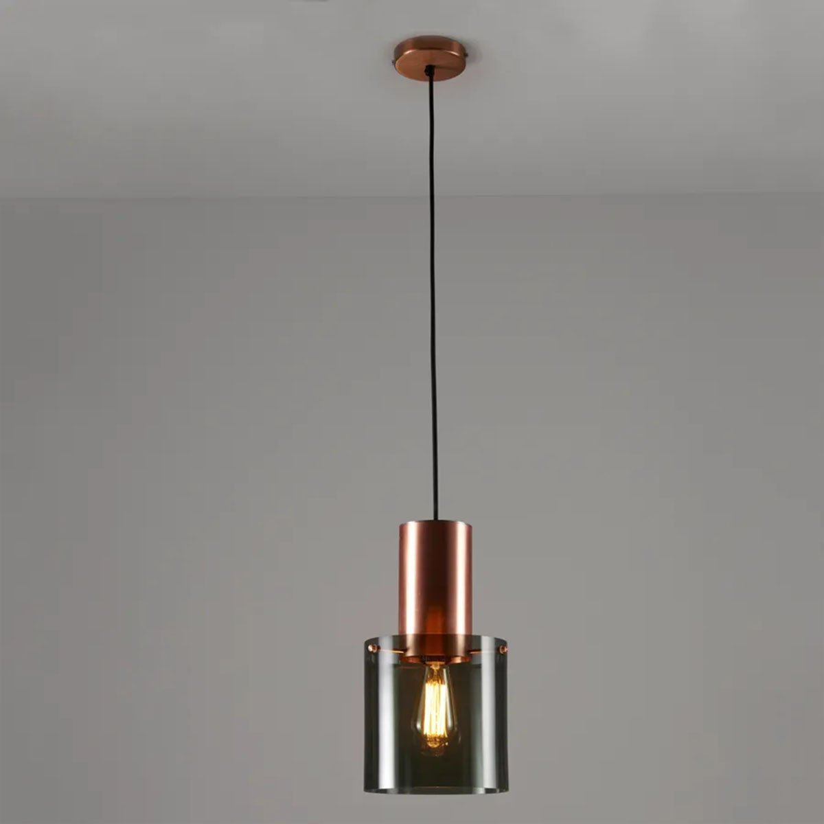 Walter Size 2 Pendelleuchte, Anthrazit Glas & Kupfer, Ø: 20 cm