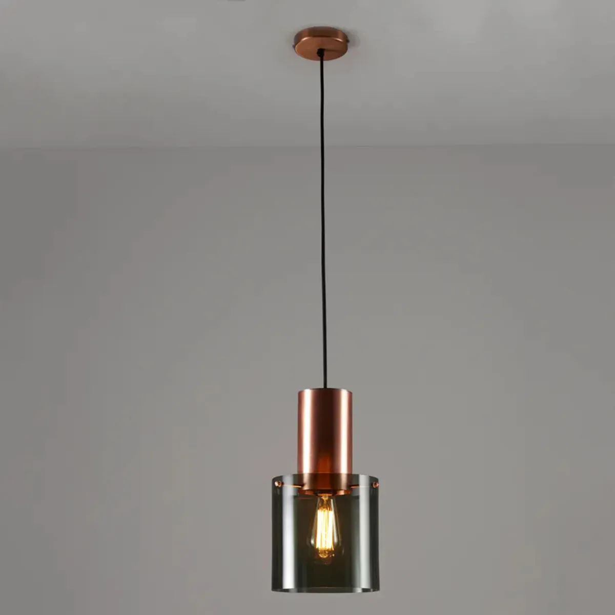 Walter Size 2 Pendelleuchte, Anthrazit Glas & Kupfer, Ø: 20 cm