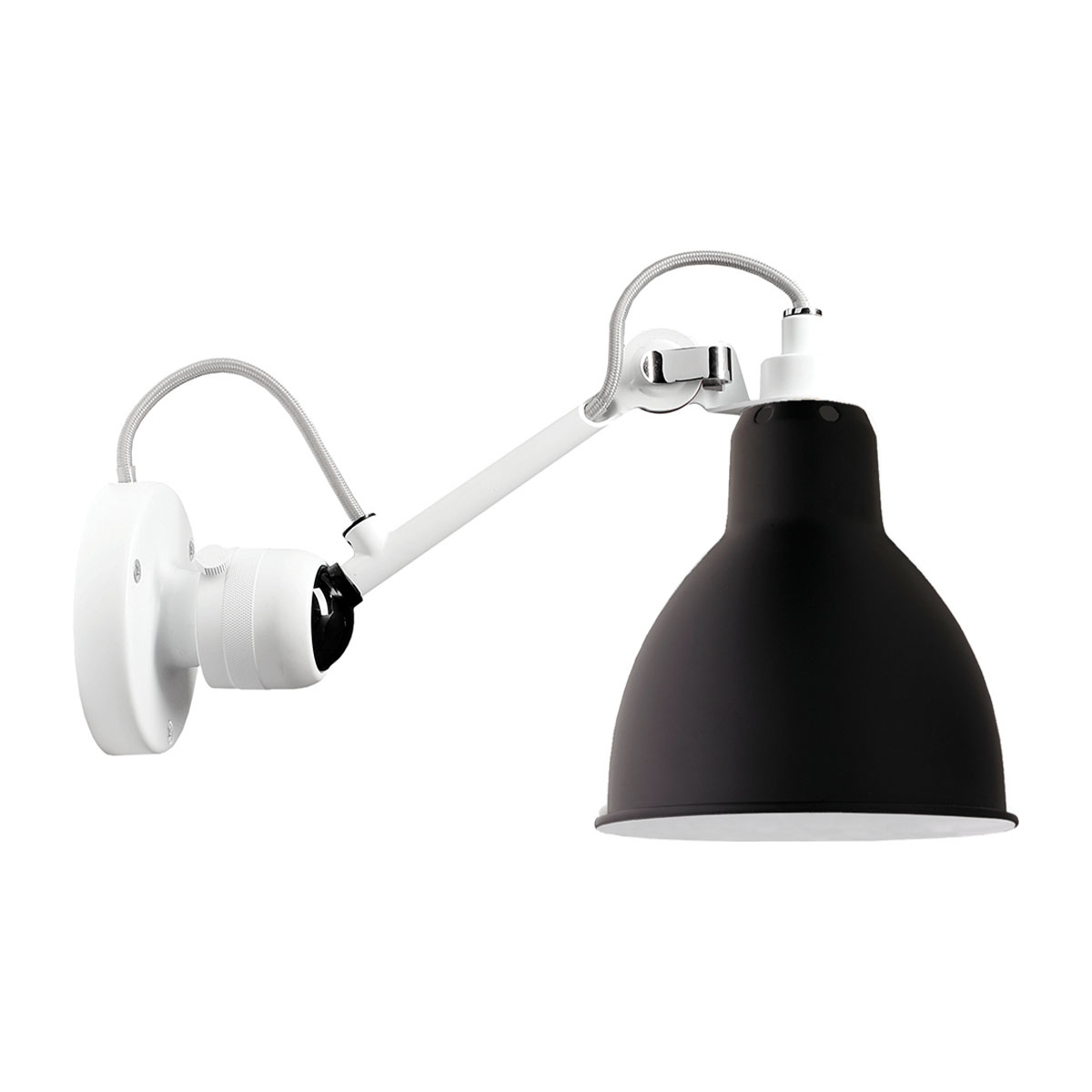 Lampe Gras N° 304 Wandleuchte, T: 15 cm Schirm Schwarz Weiß Rund – moderne Designerlampe aus dem Hause DCW Editions ideal im Schlafzimmer