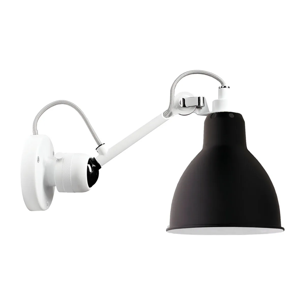 Lampe Gras N° 304 Wandleuchte, T: 15 cm Schirm Schwarz Weiß Rund – moderne Designerlampe aus dem Hause DCW Editions ideal im Schlafzimmer