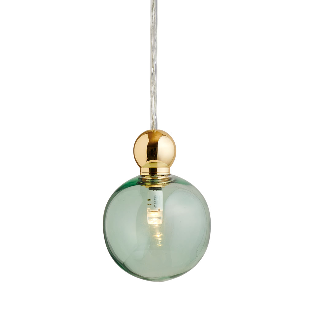 Uva Pendelleuchte M Ø 7 cm, Forest Green, Gold, mit Einzelbaldachin