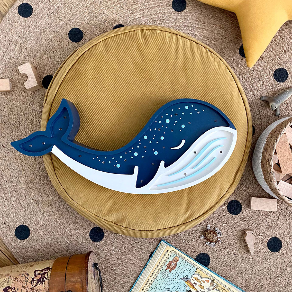 Kinder Nachtlicht Wal, Holz, blau, handgemacht