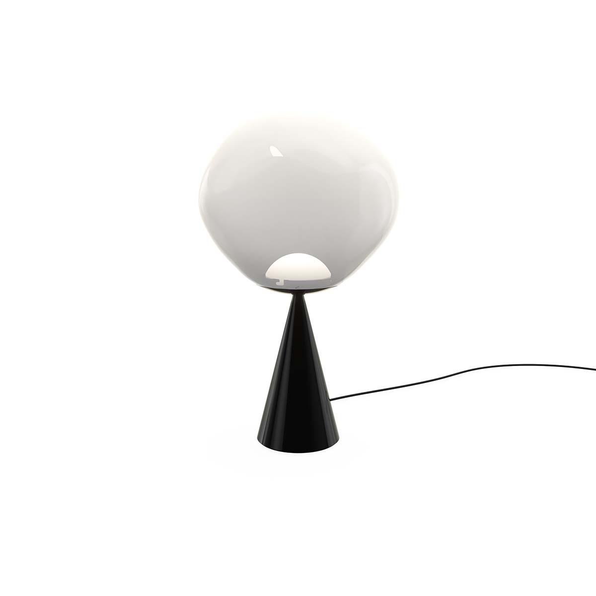 Tom Dixon Melt Cone Fat LED Tischleuchte, Ø: 25 cm, H: 46,5 cm, Opal, Schwarz