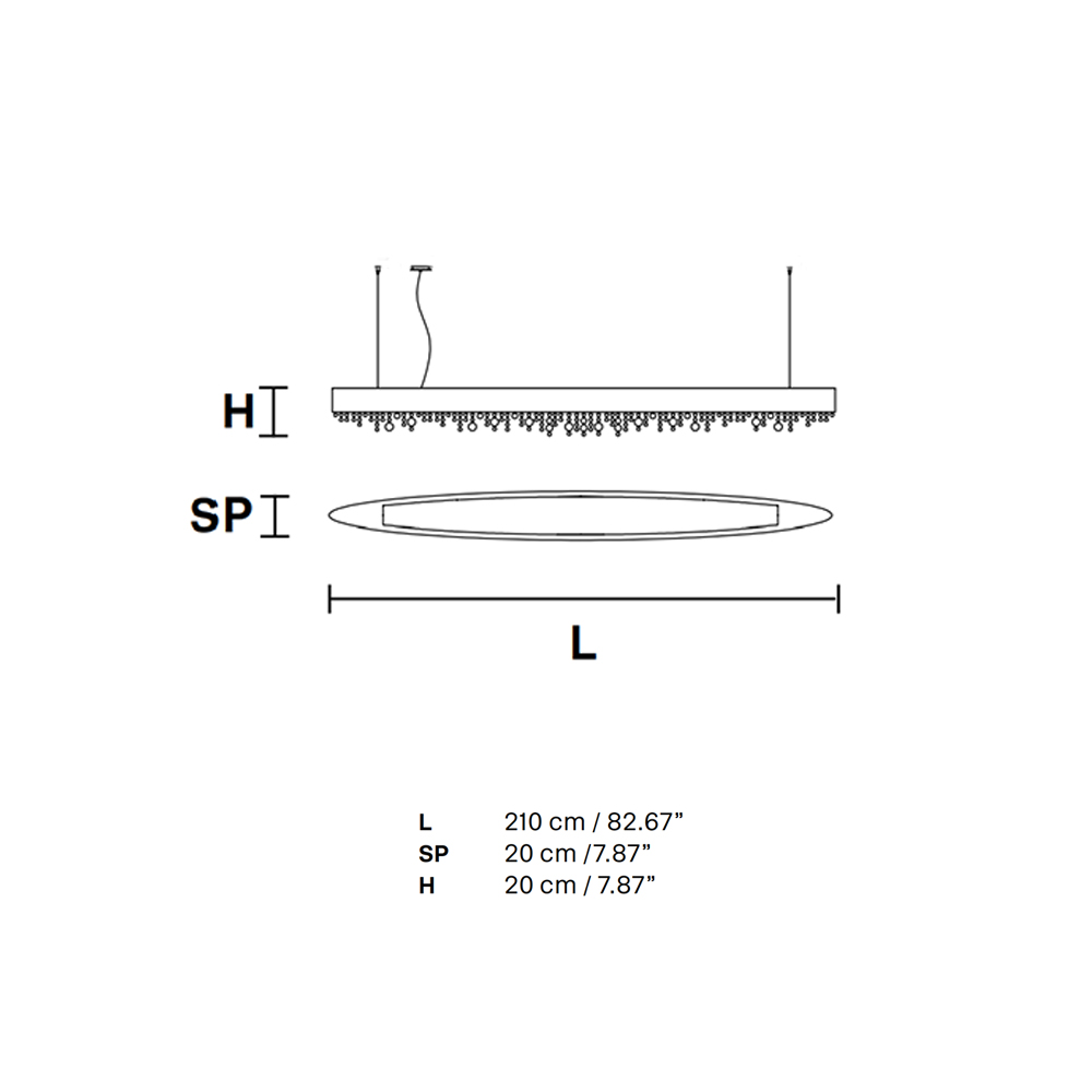Olà S8 OV 210 Pendelleuchte, Weiß matt, L: 210 cm, LED-Modul