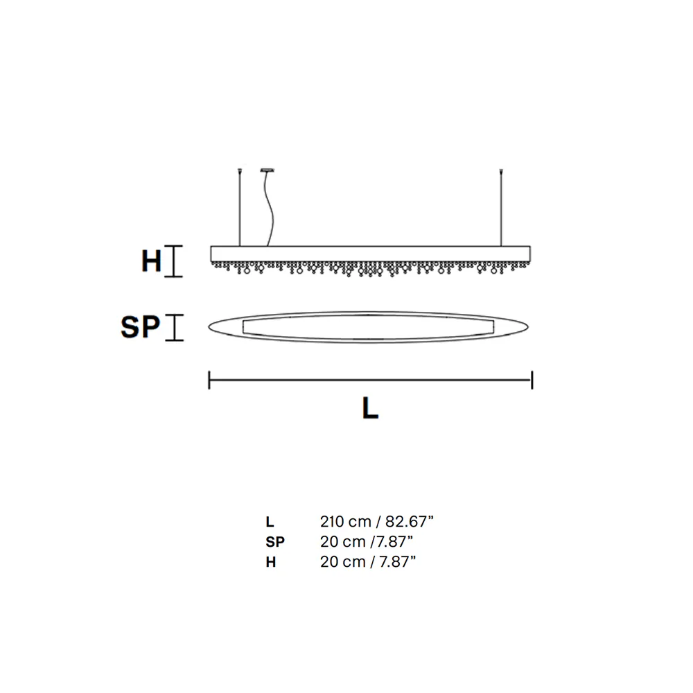 Olà S8 OV 210 Pendelleuchte, Weiß matt, L: 210 cm, LED-Modul