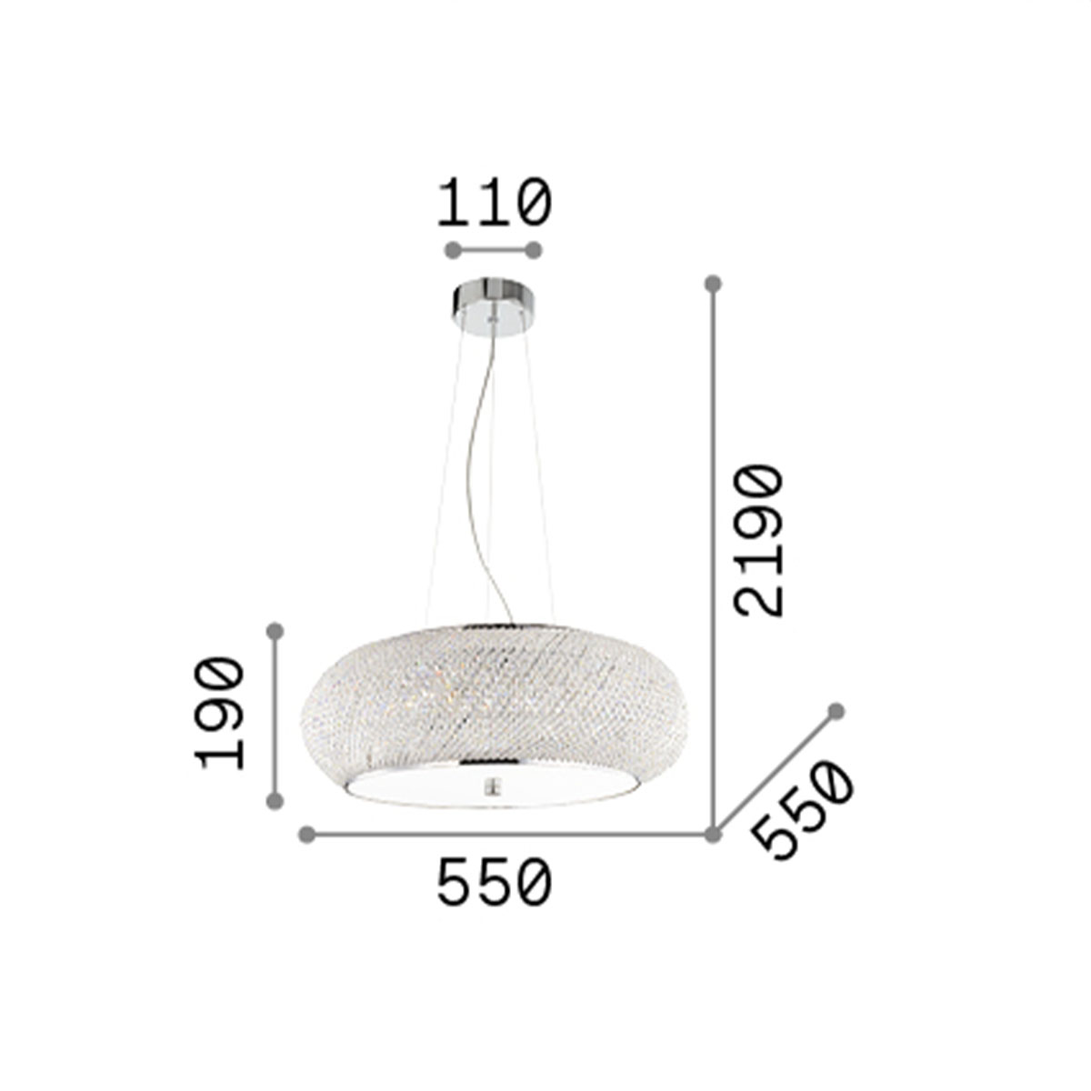 Pasha SP10 Kristall Pendelleuchte, Chrom, Ø: 55 cm