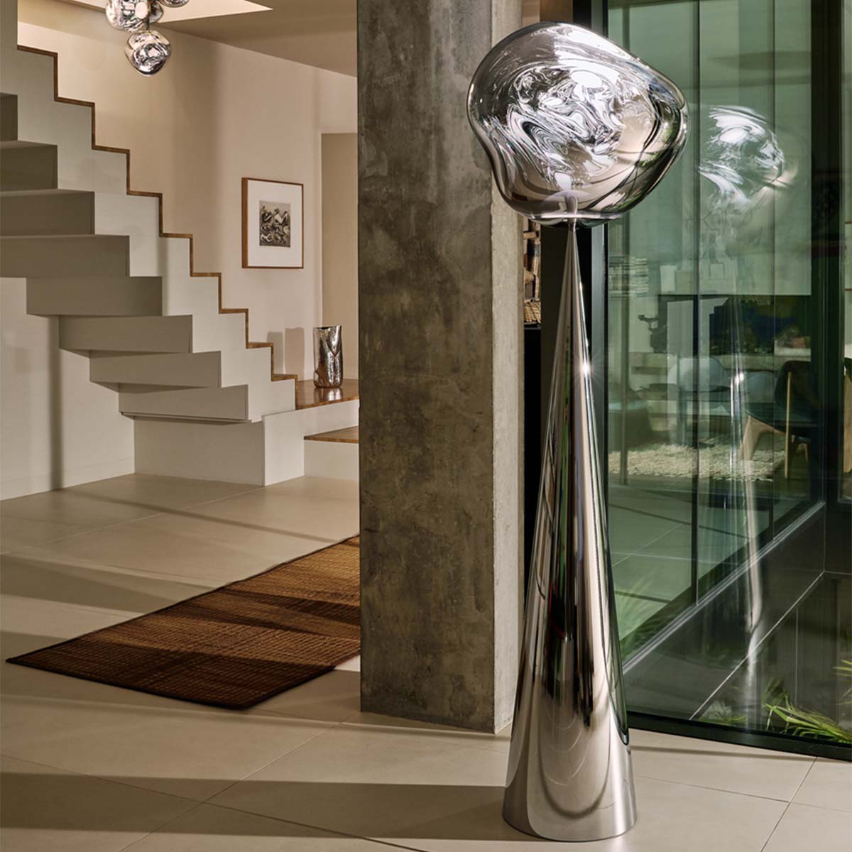 Tom Dixon Melt Cone Fat LED Stehleuchte, Silber, H: 174,5 cm