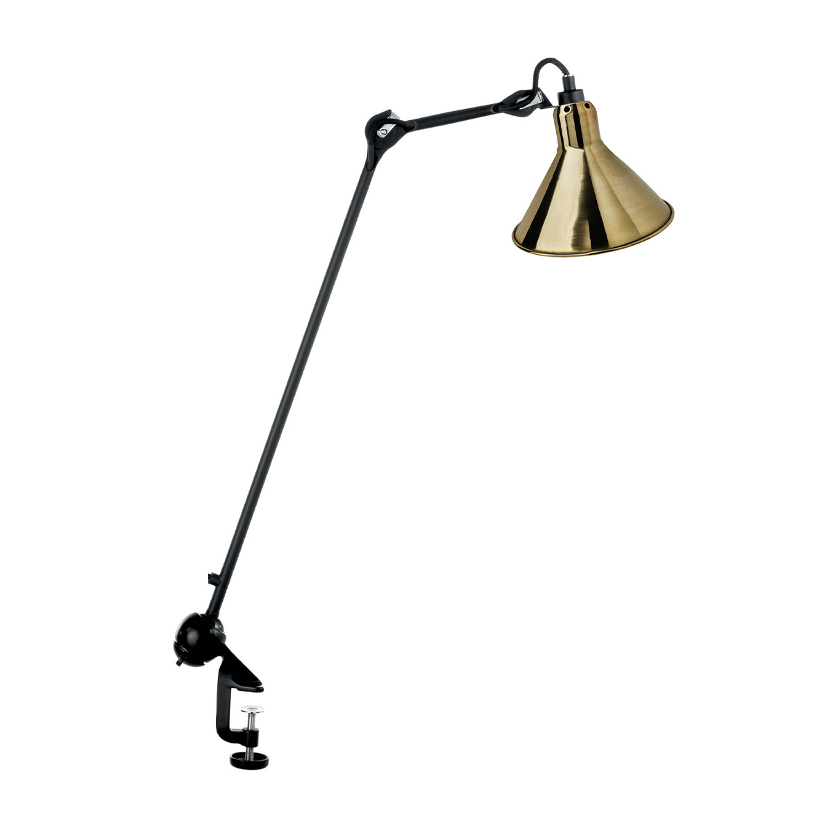 Lampe Gras N° 201 Tischleuchte, H: 59 cm Schwarz, Schirm Messing Konisch in Schwarz Messing – moderne Designerlampe aus dem Hause DCW Editions für den Nachttisch
