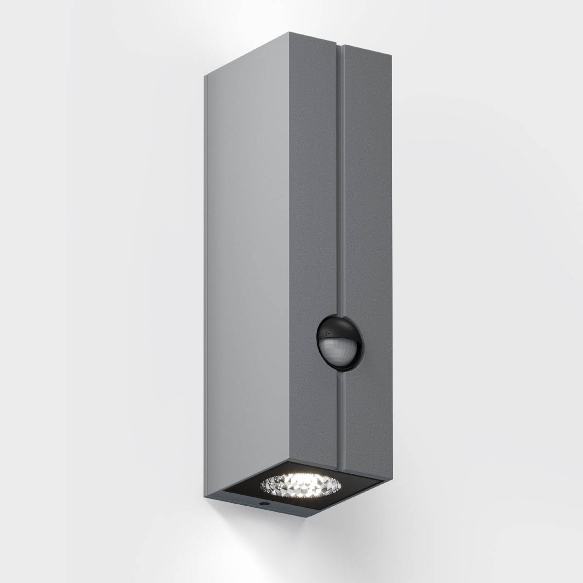 Rechteckige Wandleuchte mit Bewegungsmelder für außen grau