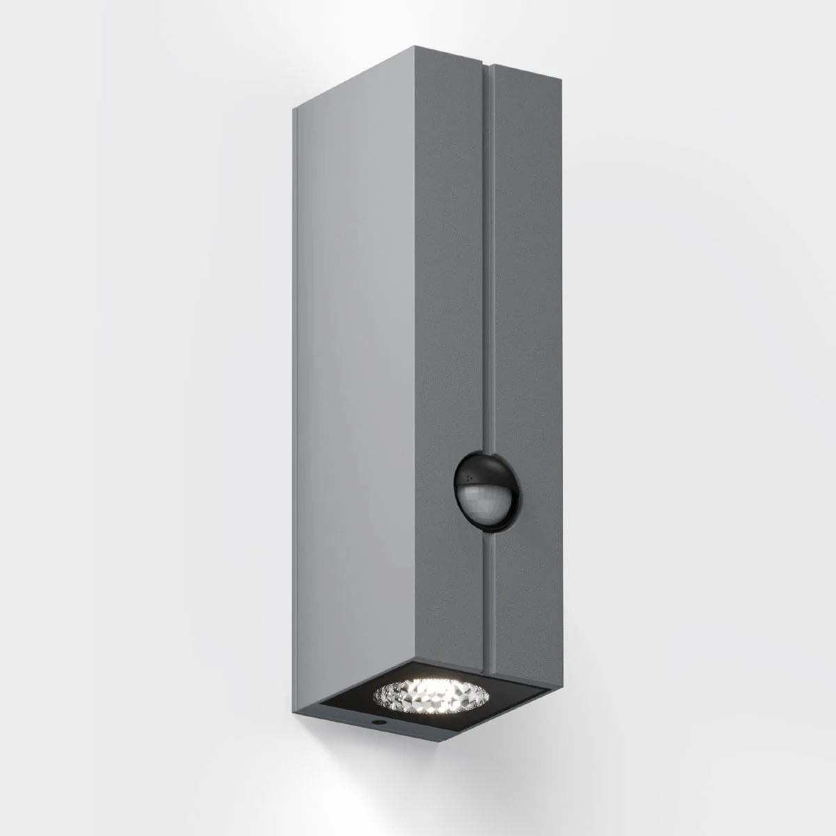 Rechteckige Wandleuchte mit Bewegungsmelder für außen grau