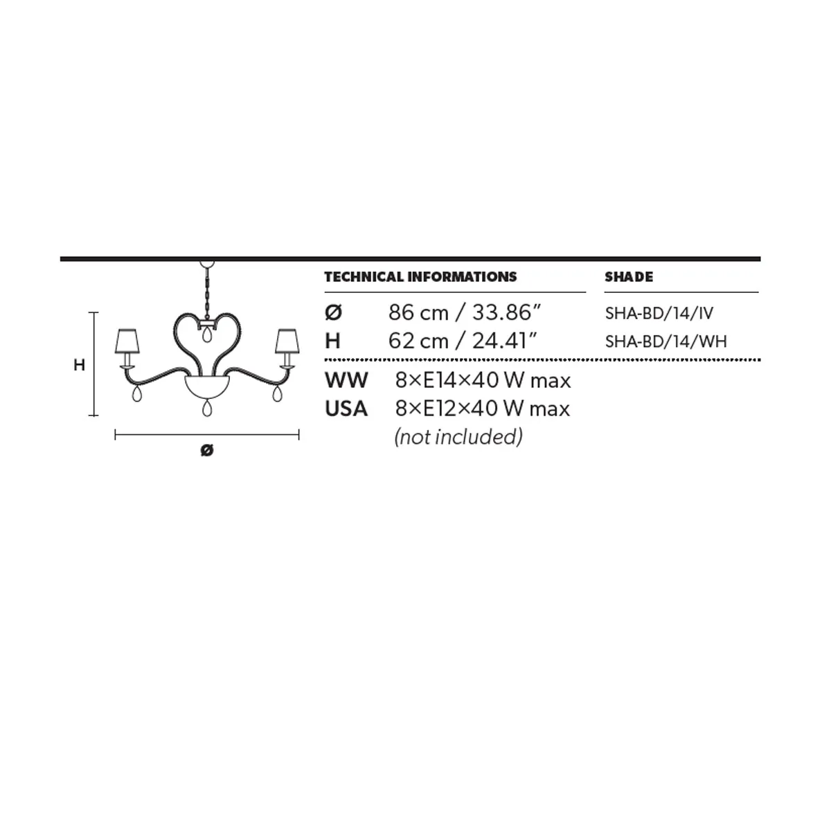 Noblesse 8 Kronleuchter, 8-flammig, Ø: 86 cm