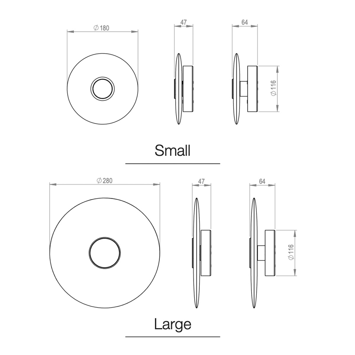 Technische Zeichnung Bert Frank Bide Wandleuchte, Messing gebürstet, Ø: 18 cm Technische Zeichnung Bert Frank Bide Wandleuchte, Bronze, Ø: 28 cm