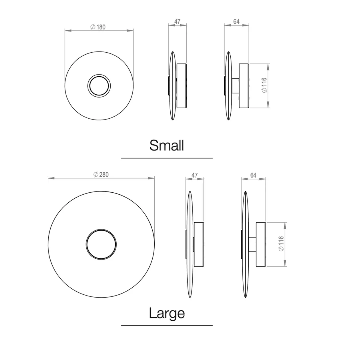 Technische Zeichnung Bert Frank Bide Wandleuchte, Bronze, Ø: 28 cm