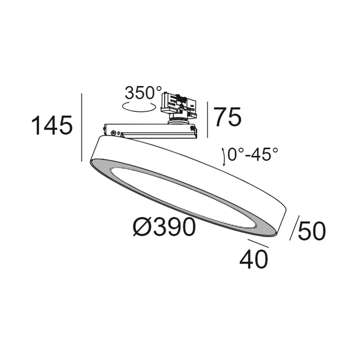 SUPER-OH! XS PIVOT 39 ADM DIM8 Schienenstrahler, Schwarz, Ø: 39 cm
